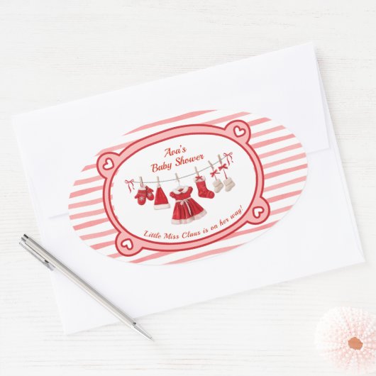 kerst-Baby shower | Santa Kleding Rood & Wit Ovale Sticker (Envelop)