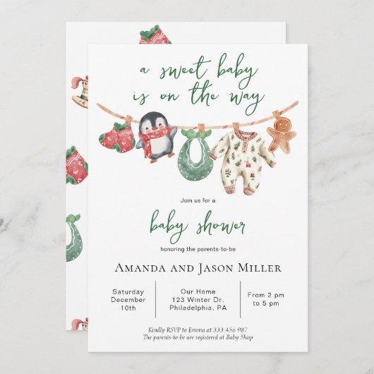 Kerst Baby shower winter leuke kleding Save The Date (Voorkant / Achterkant)