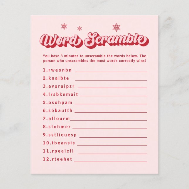 Kerst Baby shower Word scamble spel (Voorkant)
