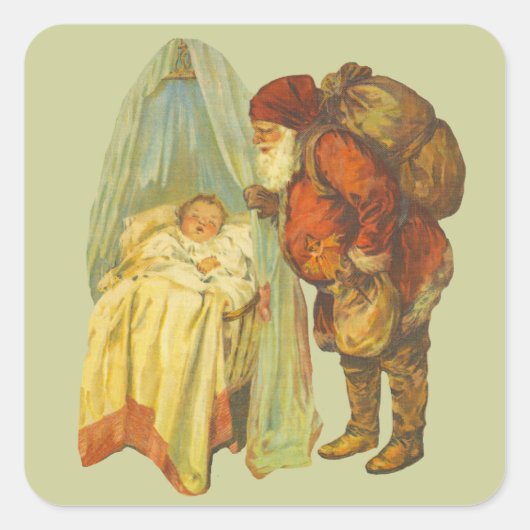 Kerst Baby Sinterklaas Vintage Vierkante Sticker (Voorkant)