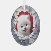 Kerst Baby White Fox Glas Ornament (Voorkant links)