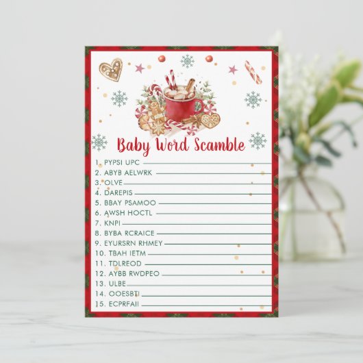 Kerst Baby Woord Scramblen Baby Shower Spelkaart Kaart (Staand voorkant)