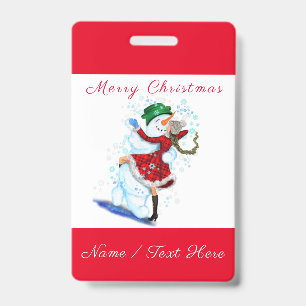 Kerst Badge Sneeuwman en Meisje Dans - Uw Naam