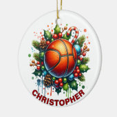 Kerst Basketbal Custom Name Keramisch Ornament (Links)