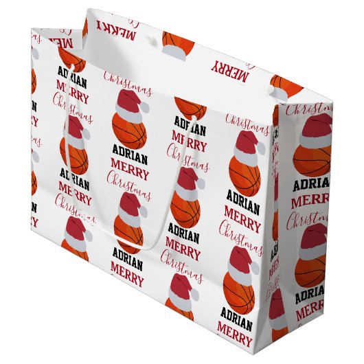 Kerst Basketbal Sport Ball Aangepaste naam Groot Cadeauzakje (Voorkant Gekanteld)