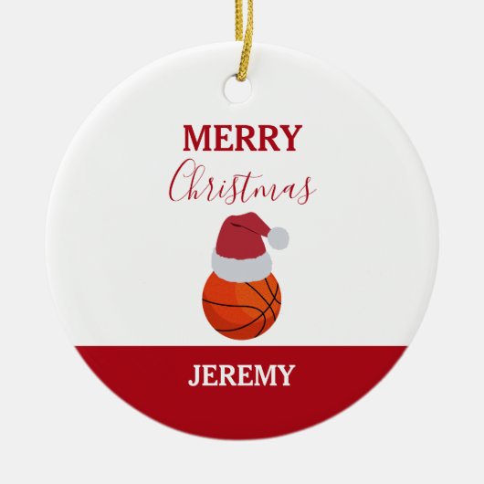 Kerst Basketbal Sport Ball Aangepaste naam Keramisch Ornament (Voorkant)
