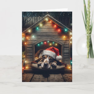 Kerst Basset Hound in een hondenhok Feestdagen Kaart