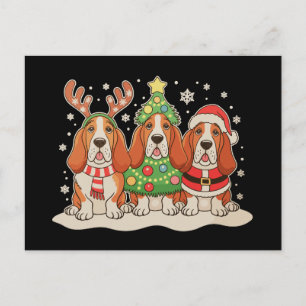 Kerst Basset Hound Kerstman Muts Rendier Hond Kers Feestdagenkaart