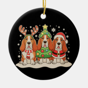 Kerst Basset Hound Sinterklaas Hoed Rendier Hond K Keramisch Ornament