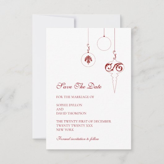 Kerst Bauble Ornamenten Winter Rode bruiloft Save The Date (Voorkant)