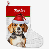 Kerst Beagle met de naam van de hond Grote Kerstsok (Voorkant)