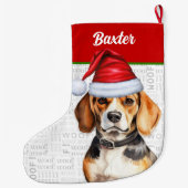 Kerst Beagle met de naam van de hond Grote Kerstsok (Achterkant)