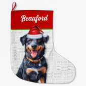 Kerst Beauceron met de naam van de hond Grote Kerstsok (Voorkant)