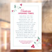 Kerst bedrijfs openingstijden, groene rode hulst raamsticker (Vel 2)