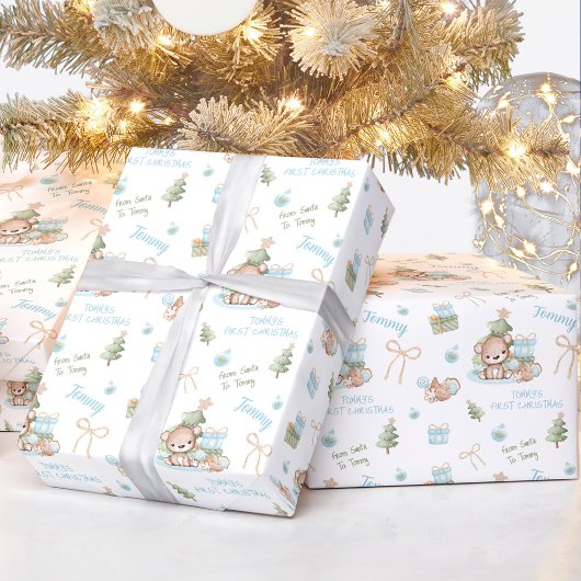 Kerst Beer Jongensnaam Tekst Kerstmis Cadeaupapier