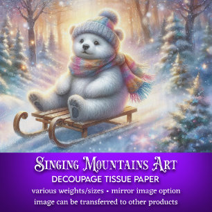 Kerst Beer Winter Woodland Sled Decoupage Tissuepapier