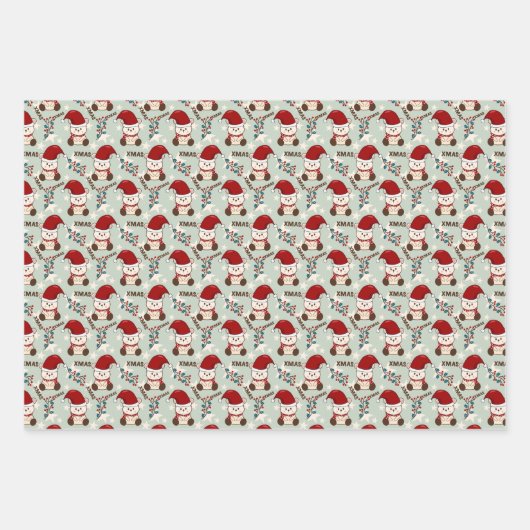 Kerst Beer Wrapping Papier set van 3 Inpakpapier Vel (Voorkant)