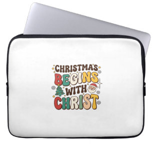 Kerst begint met Christus Santa Boom Ontwerp Laptop Sleeve