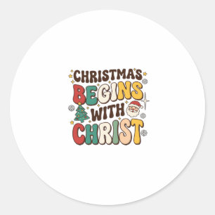 Kerst begint met Christus Santa Boom Ontwerp Ronde Sticker