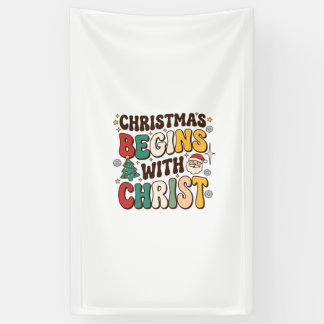 Kerst begint met Christus Santa Boom Ontwerp Spandoek