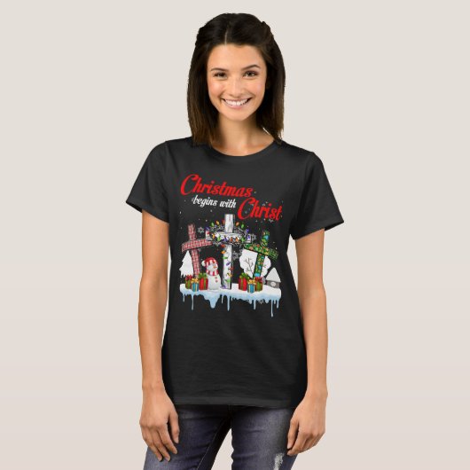 Kerst begint met het Shirt Christus T, Kerst (Voorkant volledig)