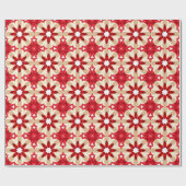 Kerst Beige Rood en Witte Bloem Patroon Cadeaupapier (Vlak)