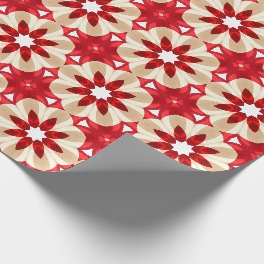 Kerst Beige Rood en Witte Bloem Patroon Cadeaupapier (Hoek)