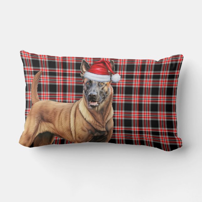 Kerst Belgische Mechelse Hond Red Plaid Vakantie Kussen (Achterkant)