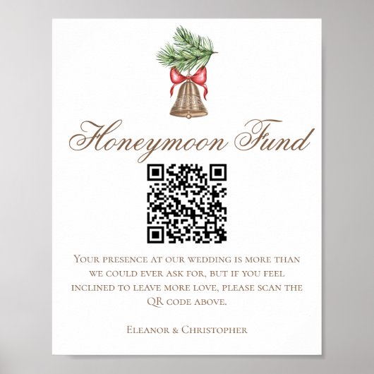 Kerst Bell Huwelijk Honeymoon Fund QR Code Poster (Voorkant)