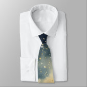 Kerst Bergen Bomen Skyline Sterren Blauw Grijs Stropdas (Gebonden)