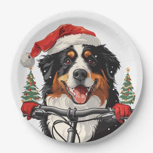 Kerst Berner Sennenhond Fietsen Papieren Bordje (Voorkant)