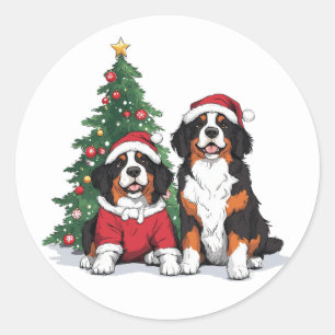 Kerst Berner Sennenhonden Ronde Sticker