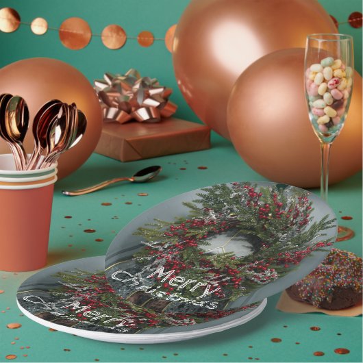 Kerst bessen krans op deur papieren bordje (Multi)