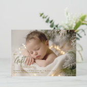 Kerst Beste Cadeau Kalligrafie Groene Baby Foto Aankondiging (Staand voorkant)