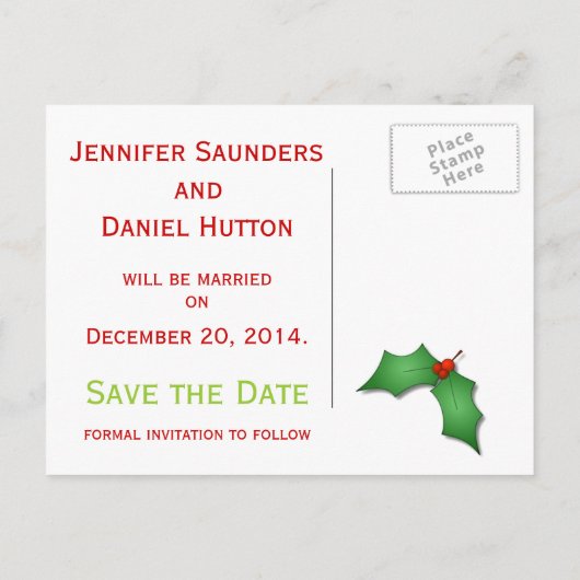 Kerst Bewaar de Datum Aankondigingen Holly Aankondigingskaart (Achterkant)