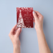 Kerst Bewaar de datum Zilveren Glam Rood Invite Flyer (Hand)