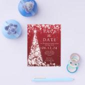 Kerst Bewaar de datum Zilveren Glam Rood Invite Flyer (Enkel)