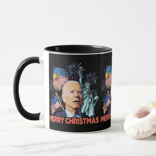 Kerst Biden Grappig Joe Biden Verwarde Xmas Mok (Met donut)