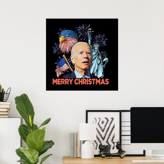 Kerst Biden Grappig Joe Biden Verwarde Xmas Poster (Thuiskantoor)