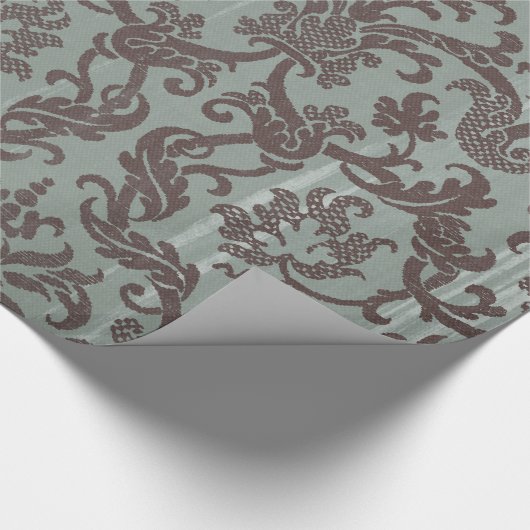 Kerst Blauw Damast Kant XMAS Wrapping Papier (Hoek)