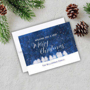 Kerst blauw en wit winter sneeuw scene briefkaart