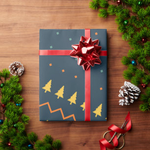 Kerst Blauw Geel Minimaal Patroon Cadeaupapier