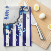 Kerst blauw gestreepte keukenhanddoek (Quarter Fold)