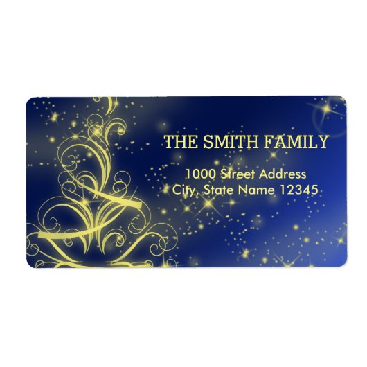 Kerst Blauw Goud Sparkle Sneeuwvlok Etiket (Voorkant)