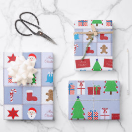 Kerst Blauw Vierkante Patronen Papier Bladen Inpakpapier Vel