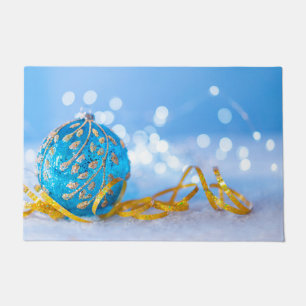 Kerst Blauwe Decoratiebal Deurmat