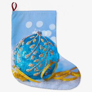 Kerst Blauwe Decoratiebal Grote Kerstsok