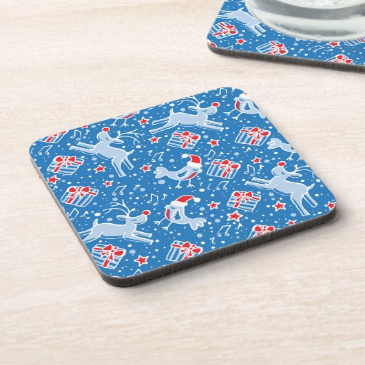 Kerst blauwe rendieren vogelset van 6 onderzetters (Linkerzijde)