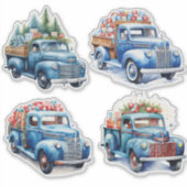 Kerst Blauwe  Trucks Sticker (Voorkant)