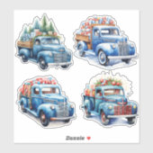Kerst Blauwe  Trucks Sticker (Vel)
